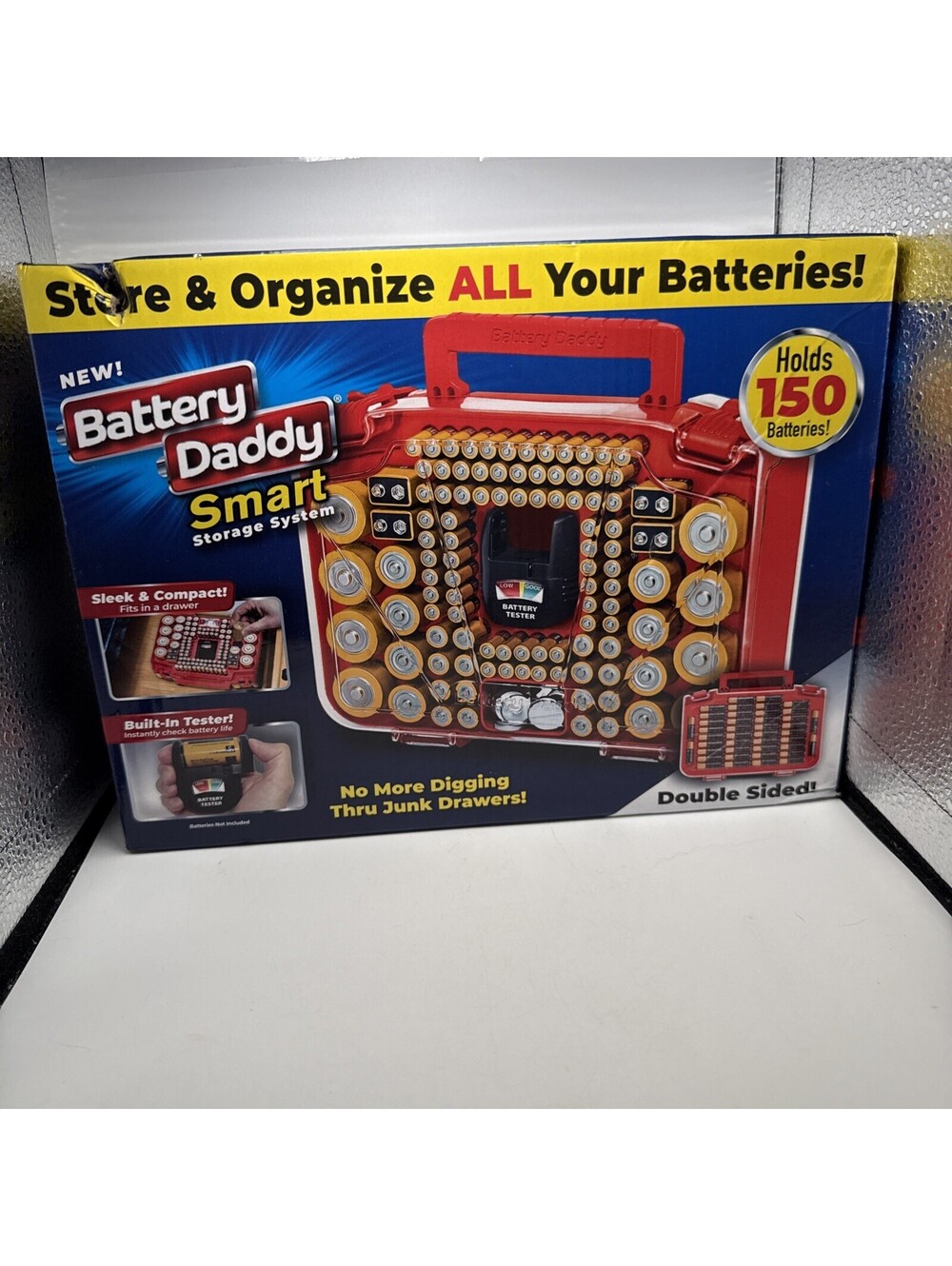 BATTERY ORGANIZER & BATTERY CASE W/TESTER CLEAR LID 12A DADDY SMART 150 BATTERY
